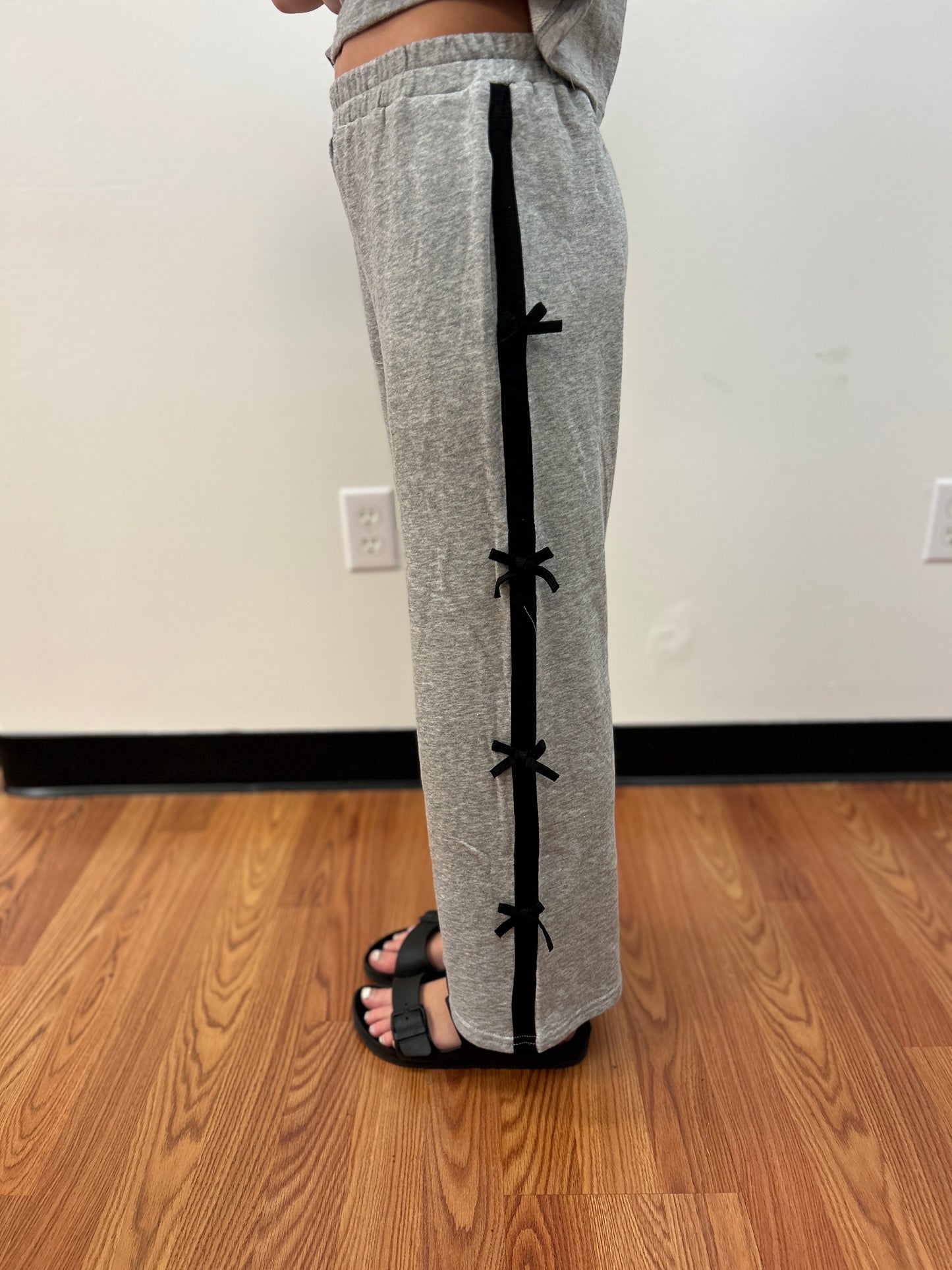 Hay Girls Wide Leg French Terry Pants with Bow Embellishment