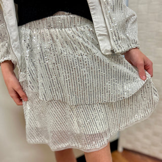Vignette Girls White Sequin Tiered Skirt - All About Me Boutique
