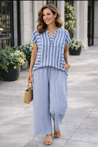 Striped Cap Sleeve Blouse