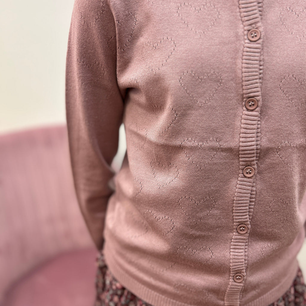 Creamie Girls Mauve Pointelle Heart Cardigan - Soft Knit Sweater