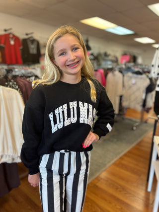 Lulu Mac Girls Black/White Polka Dot-Stitch Sweatshirt