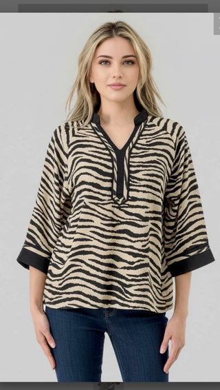 Pixie + Ivy Gwen Zebra Print V-Neck Top