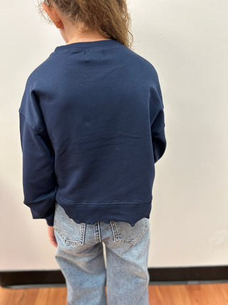 Creamie Girls Navy Bling and Ruffle Dreamer Sweatshirt - All About Me Boutique
