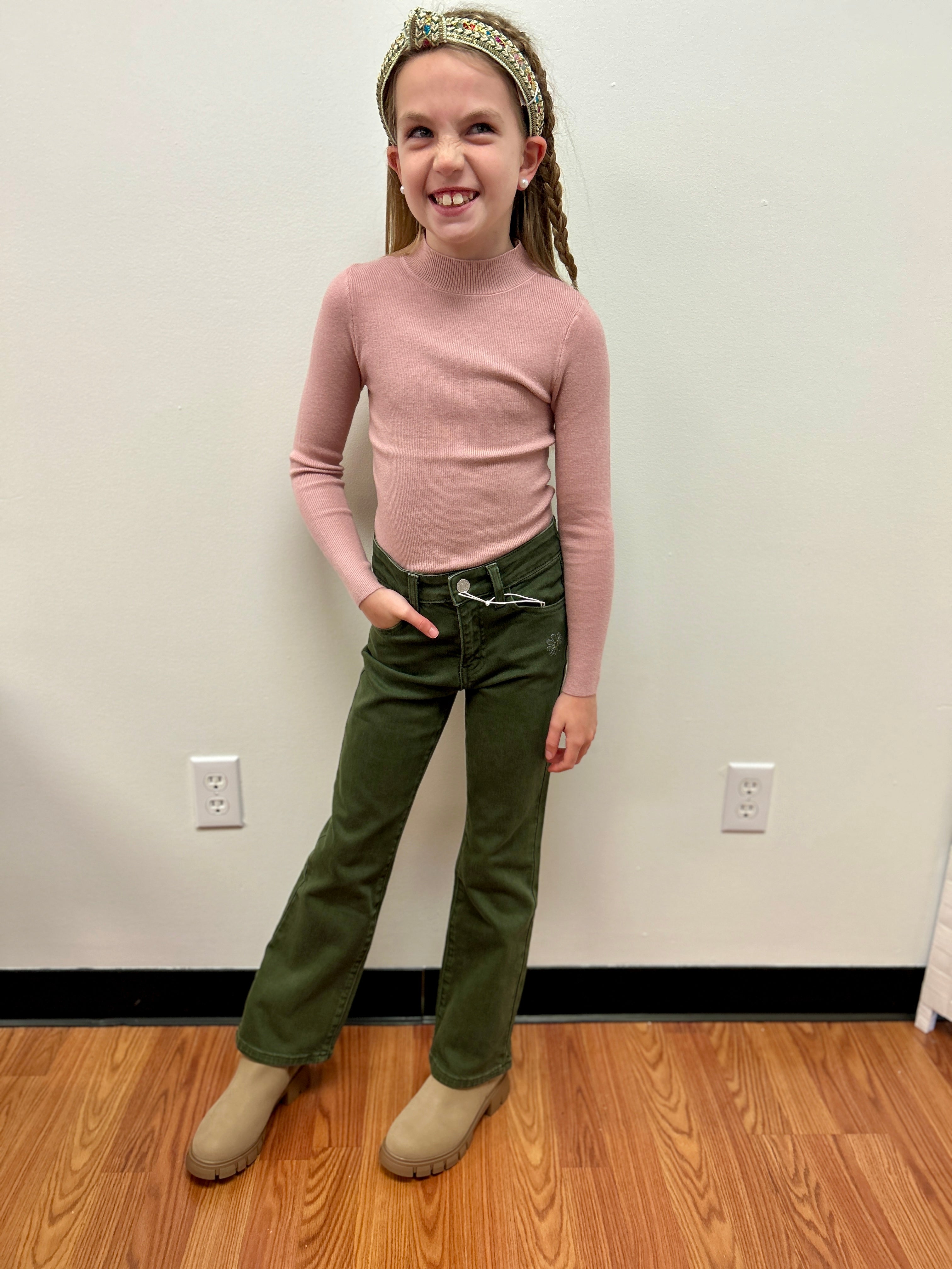 Mini Molly Girls Pink Knitted Mock Neck Sweater