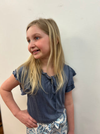 AC407 Girls Blue Ruffle Sleeve Tee - All About Me Boutique
