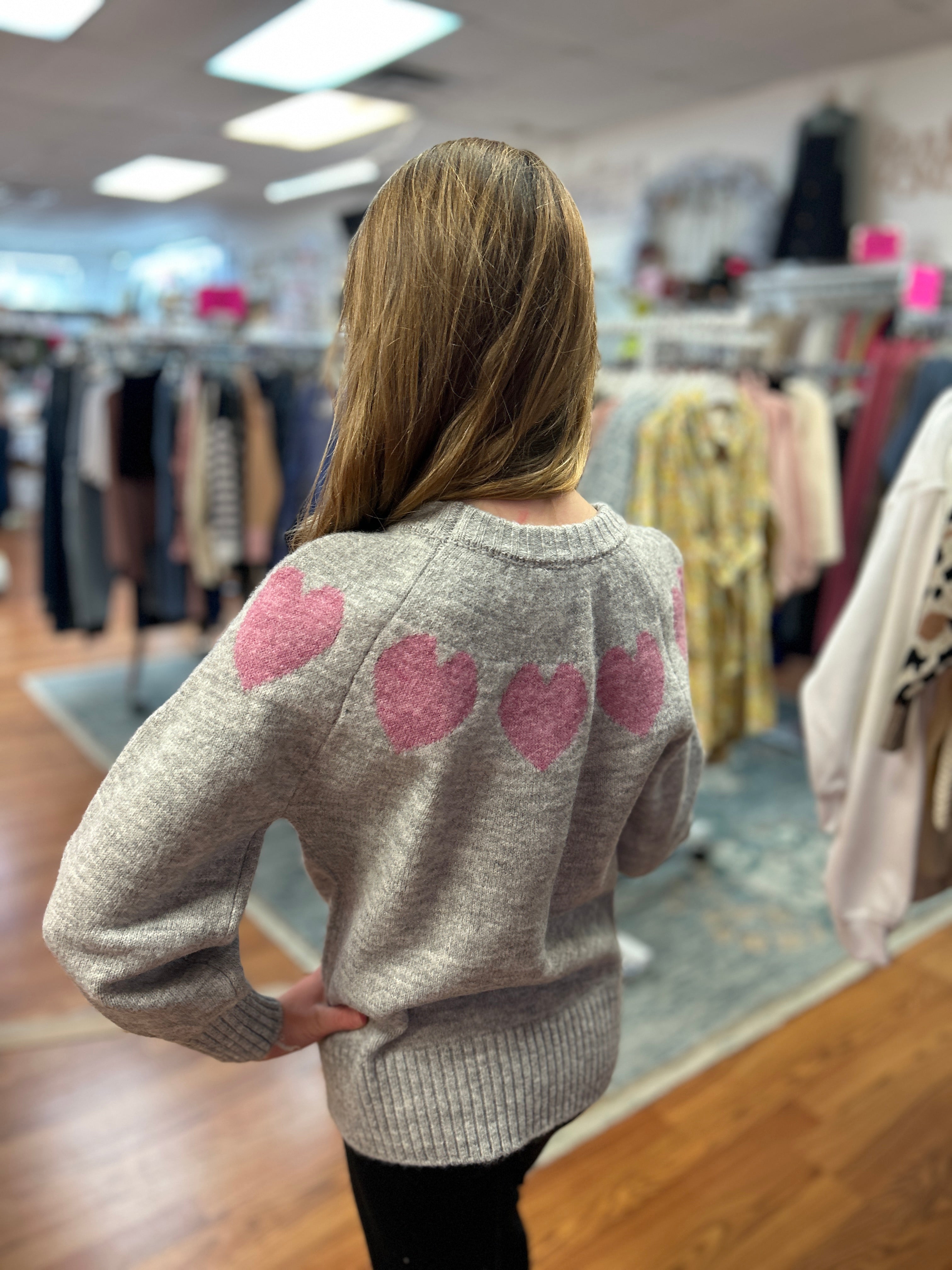 H & A Tween Girls Crew Neck Raglan Heart Sweater