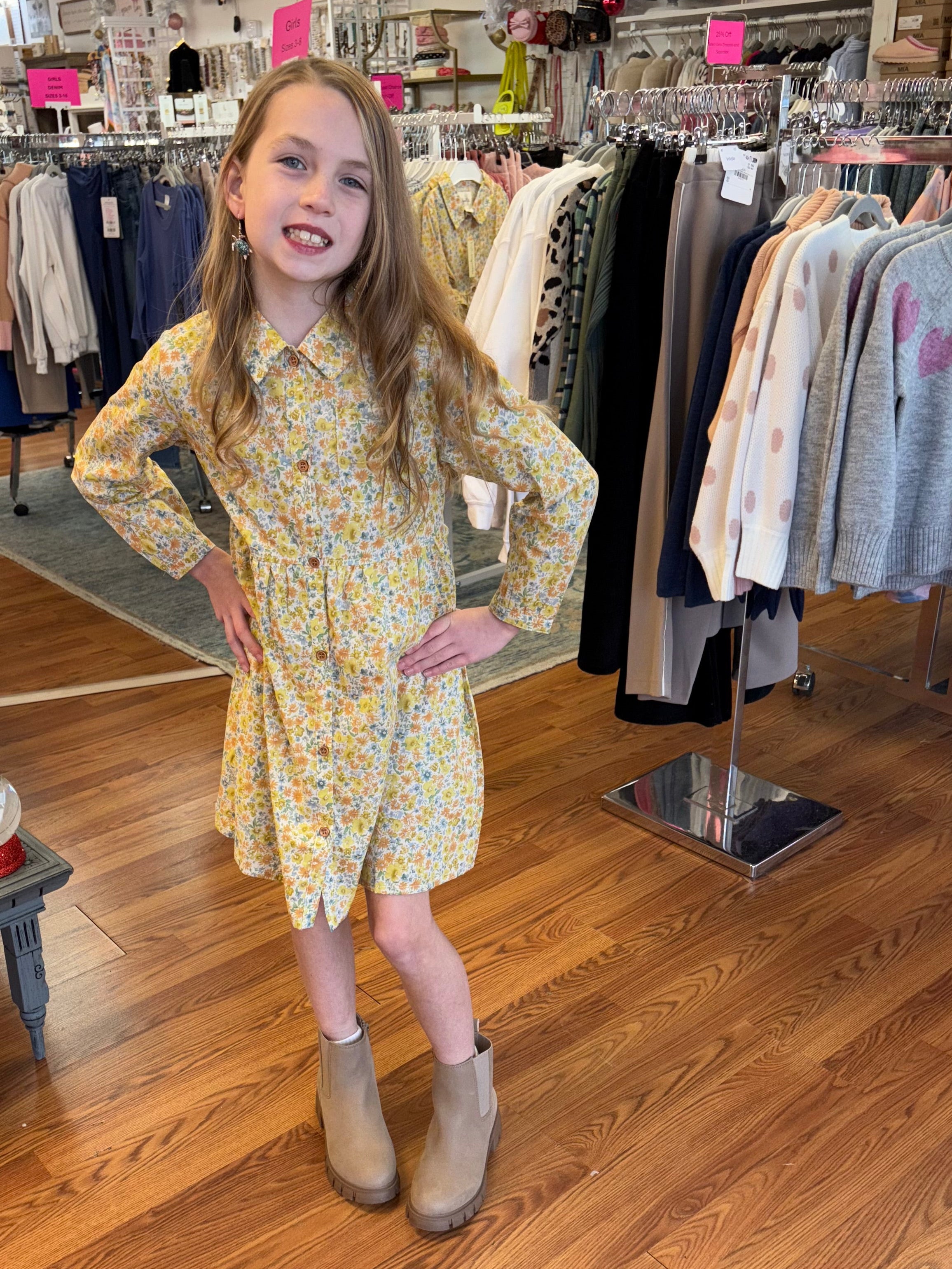 Vignette Girls Floral Shirtwaist Dress -  Tie Waist