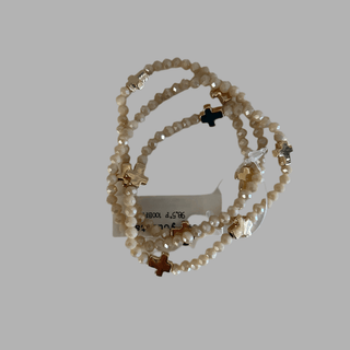 MK - Cream Beaded Bracelet with Cross Accents - All About Me Boutique