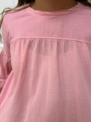 Tenly Girls Pink Mixed Media Cotton Jersey Top