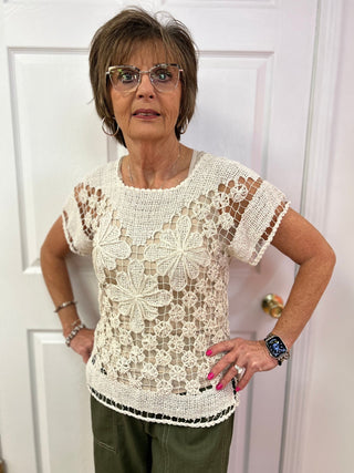 Rejane Short Sleeve Crochet Top - All About Me Boutique