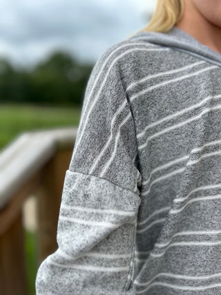 AC407 - Girls Gray Striped Sweater Hoodie (JKA) - All About Me Boutique