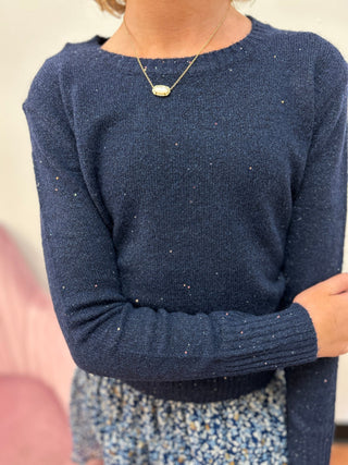 Mini Molly Girls Navy Blue Sequin Sweater - Metallic Knit Top - All About Me Boutique