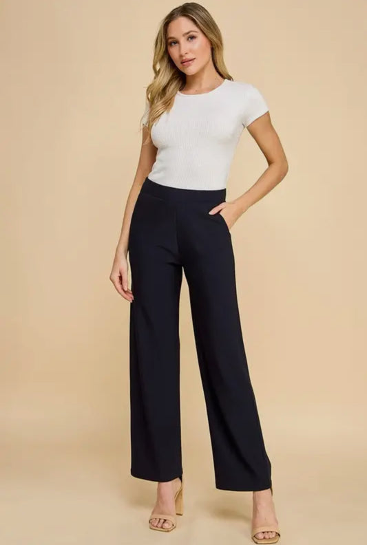 Mio Scuba Straight Leg Pants - High Waist with Pockets