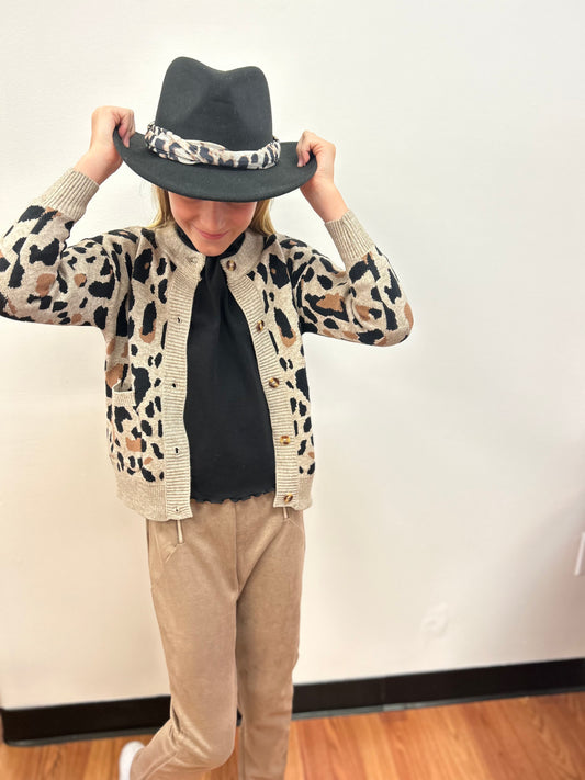 OD-Girls Leopard Button Front Cardigan