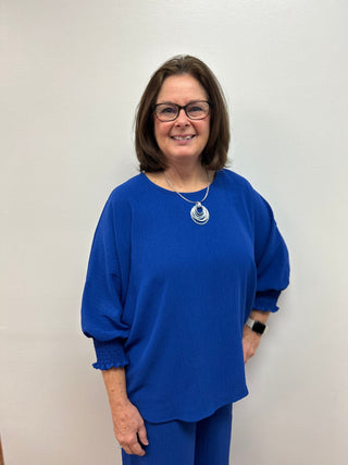 Sapphire Smocked Sleeve Blouse - All About Me Boutique