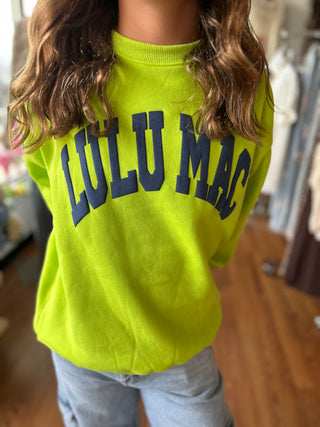Lulu Mac Girls Chartreuse & Deep Blue Puff Sweatshirt