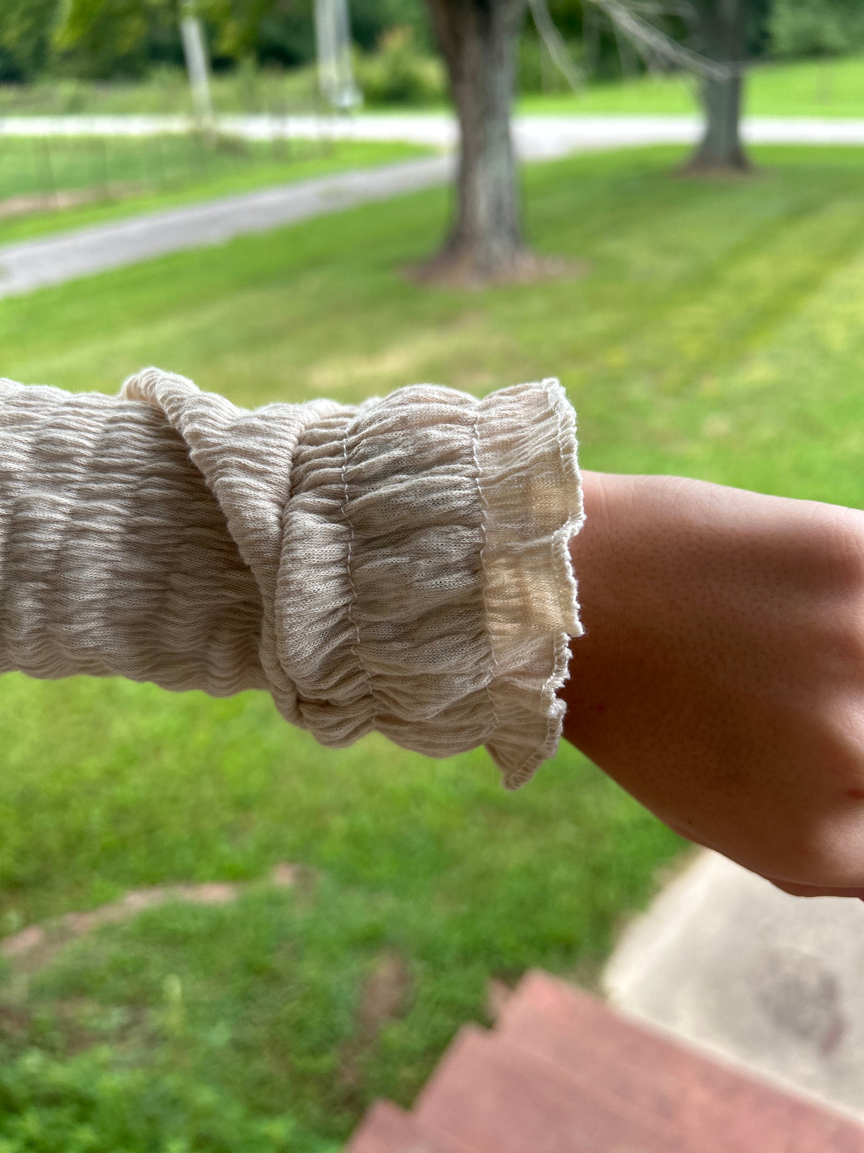 AC407-Girls Beige Pucker Fabric L/S Top (JKA)