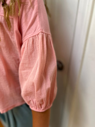 Tenly Girls Pink Mixed Media Cotton Jersey Top