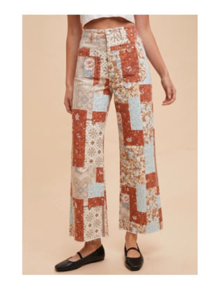 Anniewear Patchwork Print Wide-Leg Pants