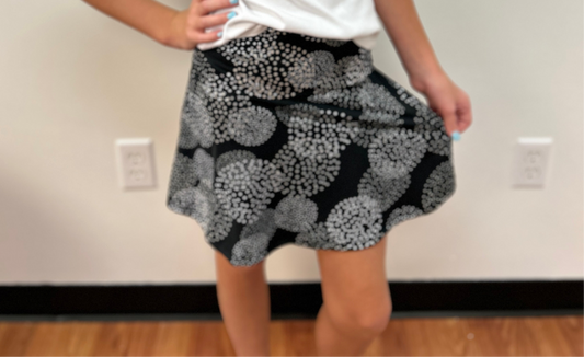 AC 407 Girls Ivory and Black Dotted Circles Panel Skirt