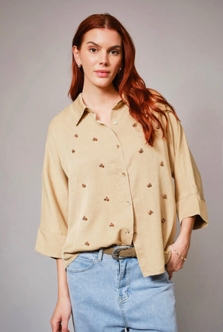 Blue B Hi-Low Pearl Embellished
Chambray Top