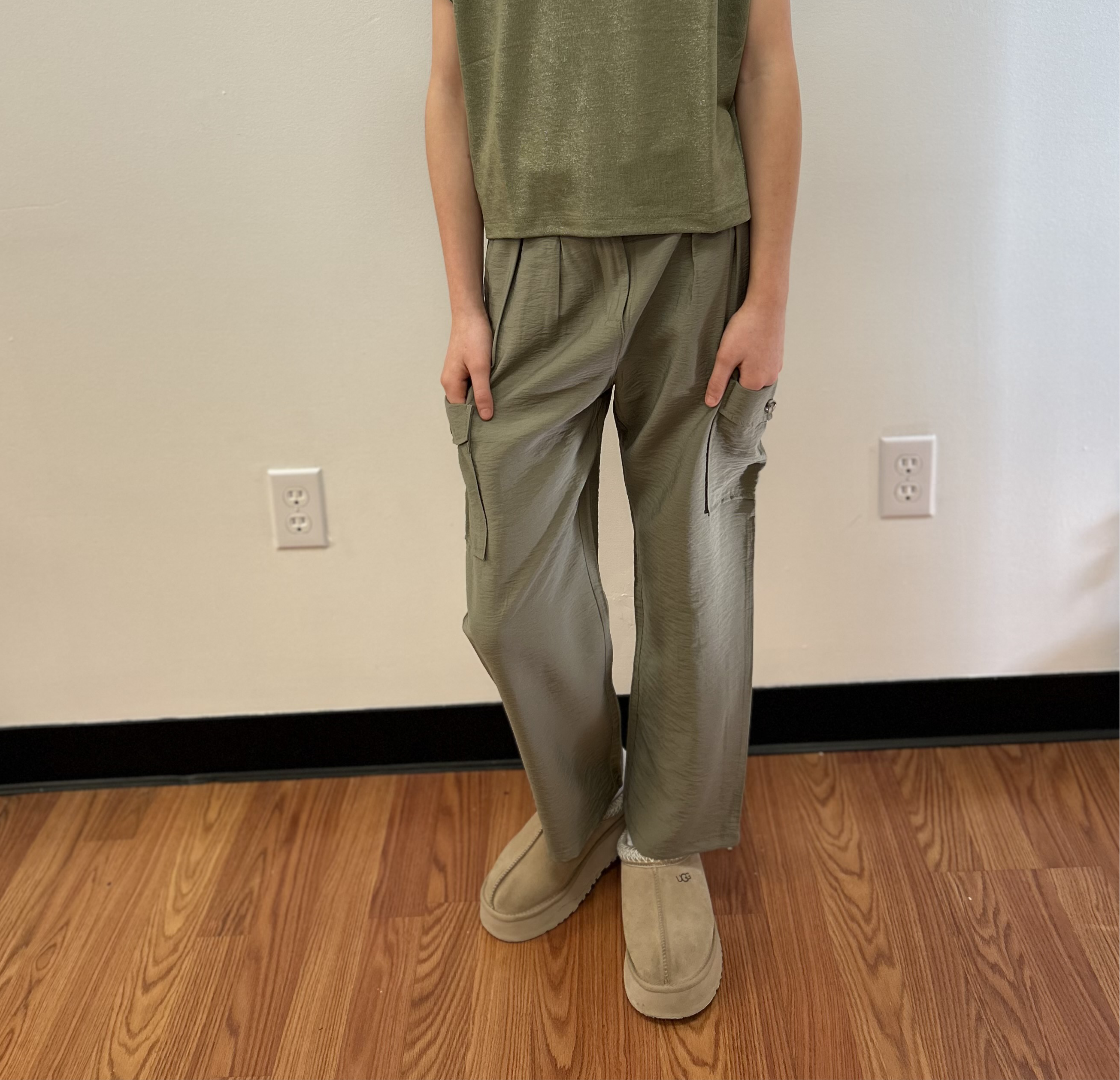 May Girls Olive Cargo Style Trousers
