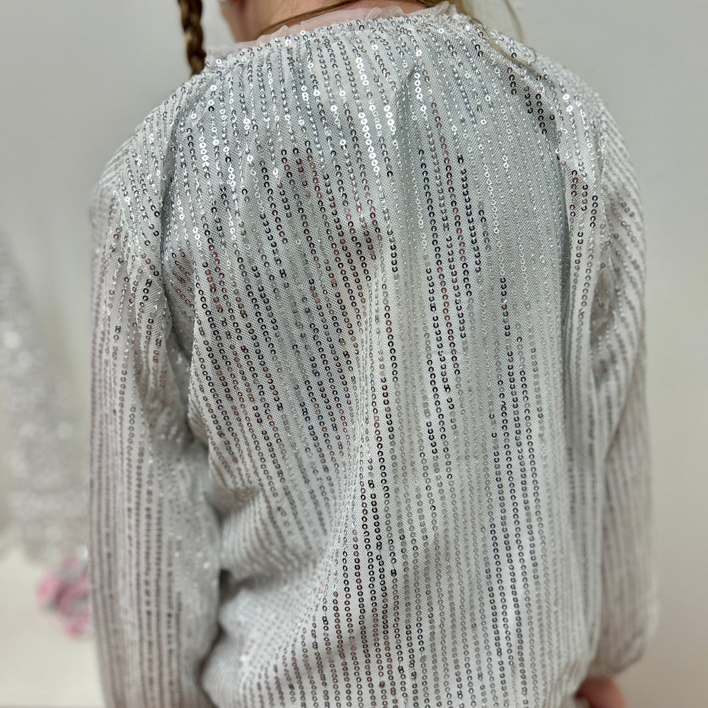 Vignette Girls White Sequin Bomber Jacket