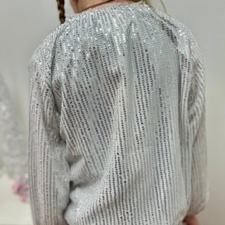 Vignette Girls White Sequin Bomber Jacket - All About Me Boutique