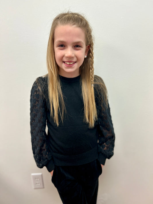 Mini Molly Girls Black Lace Sleeve Knitted Sweater