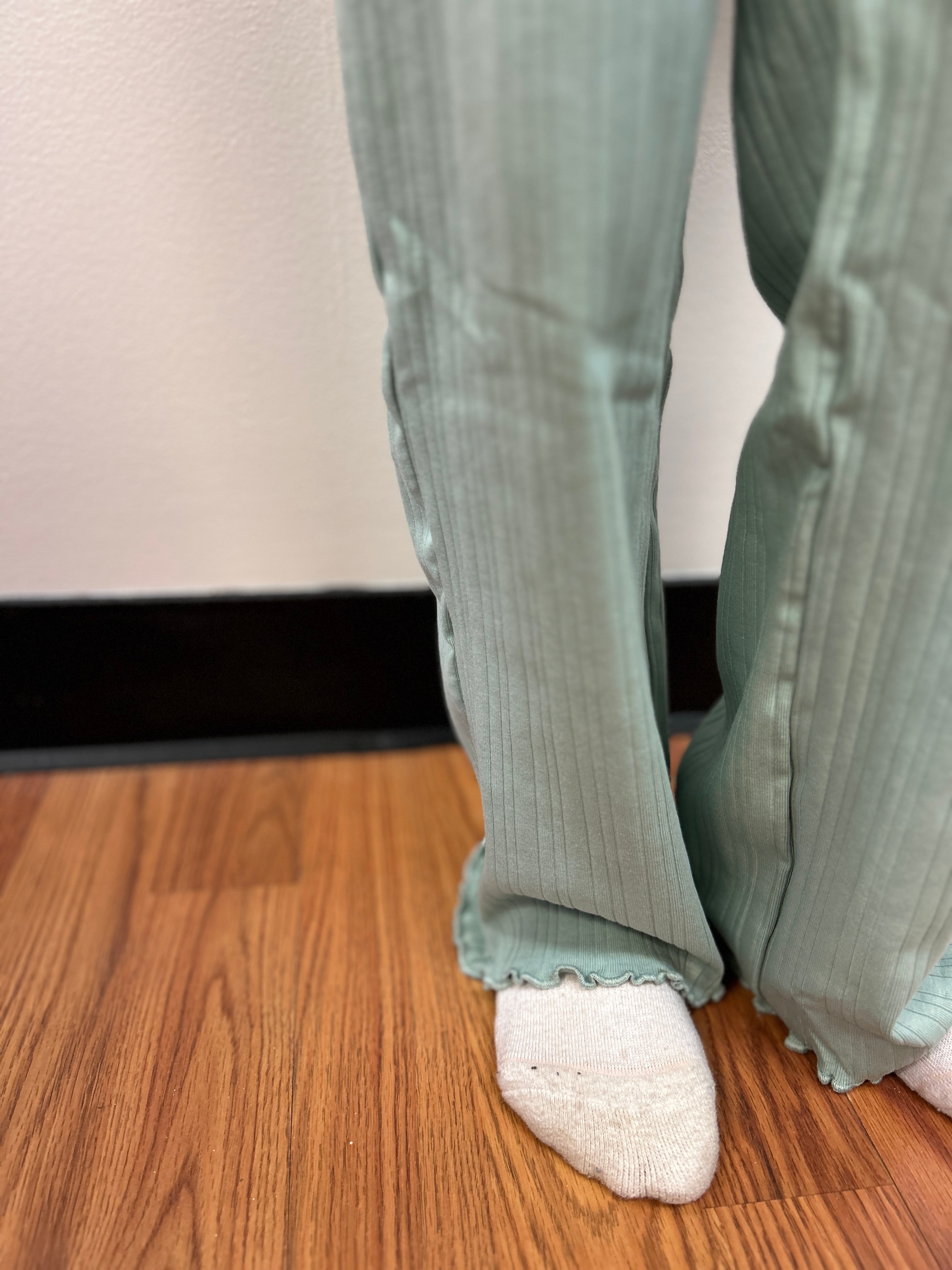 Minymo Girls Sage Ribbed Pant