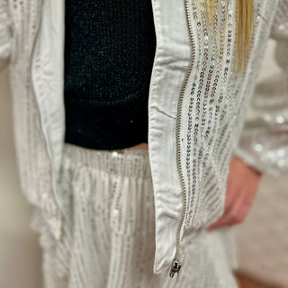 Vignette Girls White Sequin Bomber Jacket - All About Me Boutique