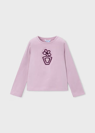 Mayoral Girls Floral Appliqué Long Sleeve Cotton Tee