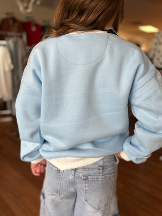 Lulu Mac Girls Color Block Light Blue/White - Stitch Sweatshirt