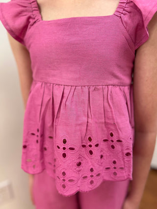 May Girls Eyelet Crop Pant and Babydoll Top - All About Me Boutique