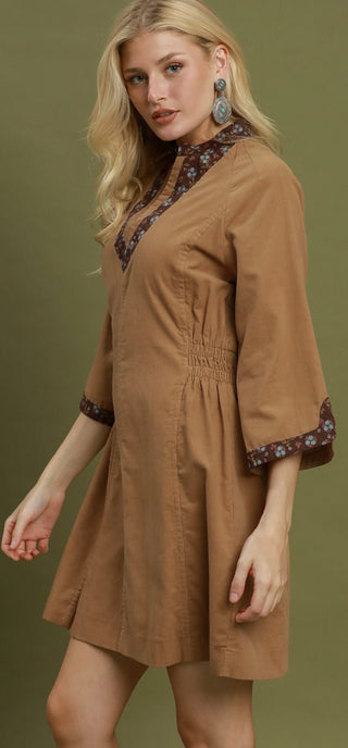Umgee Corduroy Contrast Trim A-line Dress