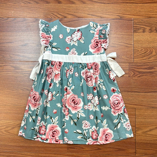 LC - Girls Turquoise Ruffle Sleeve Dress