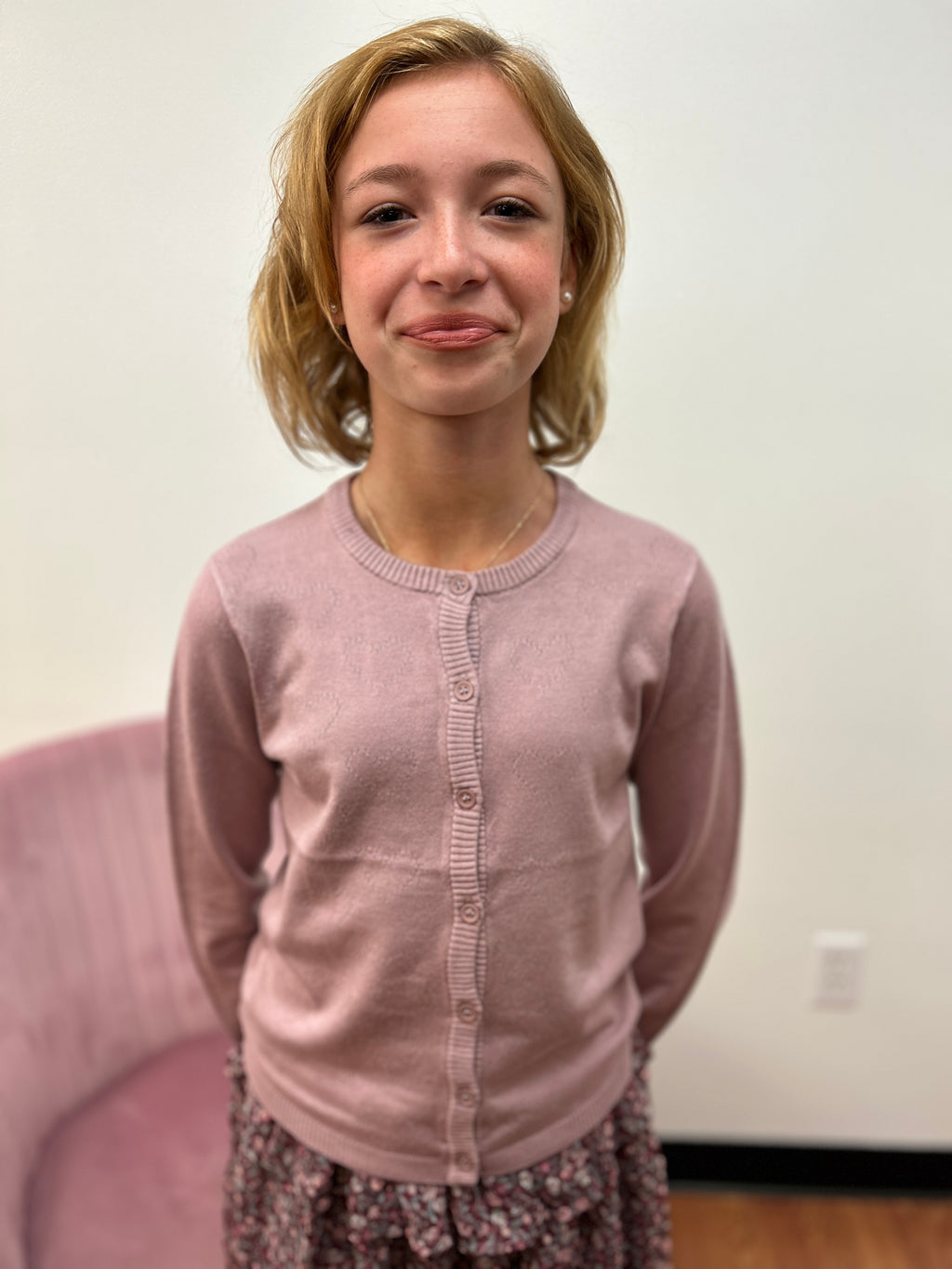 Creamie Girls Mauve Pointelle Heart Cardigan - Soft Knit Sweater