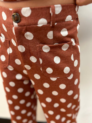 Hayden Girls Rust and Cream Polka Dot Knit Trouser - All About Me Boutique