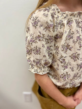 Vignette Girls Peasant Top - Floral Smocked - All About Me Boutique