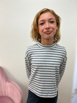 Mayoral Girls Striped Long Sleeve Tee - Mock Neck - All About Me Boutique