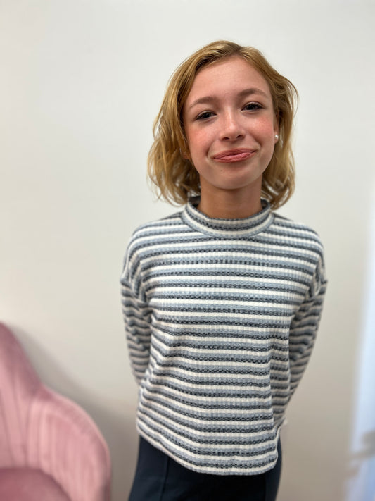 Mayoral Girls Striped Long Sleeve Tee - Mock Neck