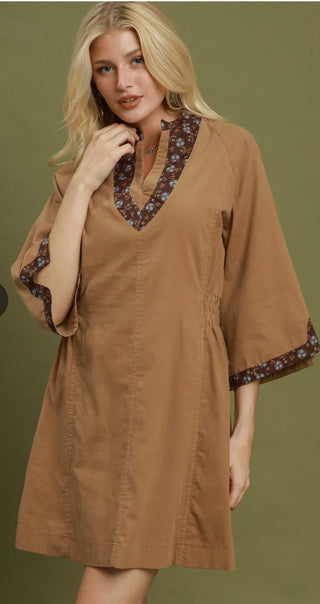 Umgee Corduroy Contrast Trim A-line Dress