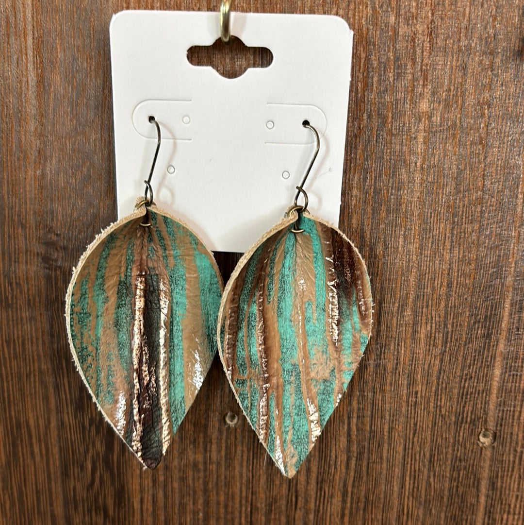 WEF - Embossed Leather Leaf Earrings