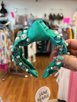 Jane Marie Turquoise and Mint Knotted Headband with Crystals Pearls - All About Me Boutique