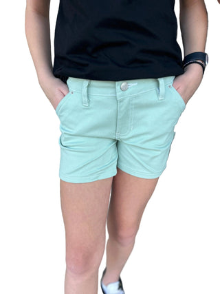 YMI Girls' Contrast Stitch Carpenter Shorts – Light Aqua Utility Style - All About Me Boutique