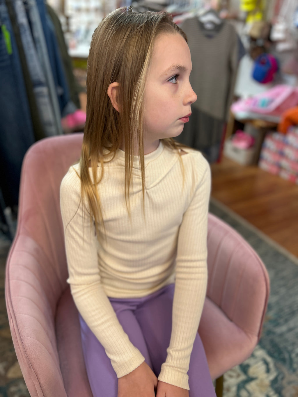 May - Girls Long Sleeve Ribbed Knit Shirt