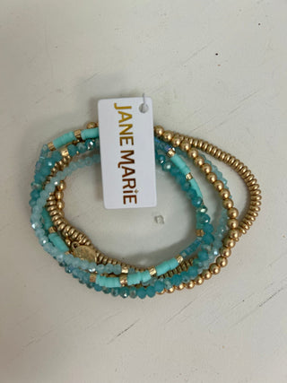 JM - Turquoise Blue and Gold Beaded Bracelet - All About Me Boutique
