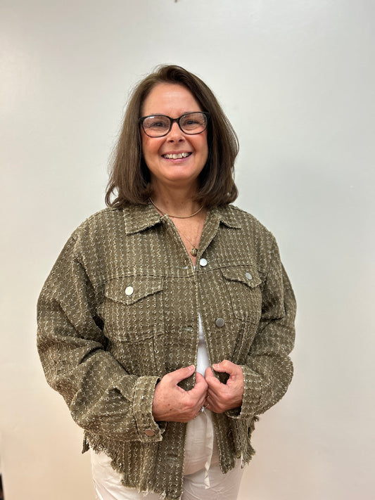 Distressed Twill Jacket by POL