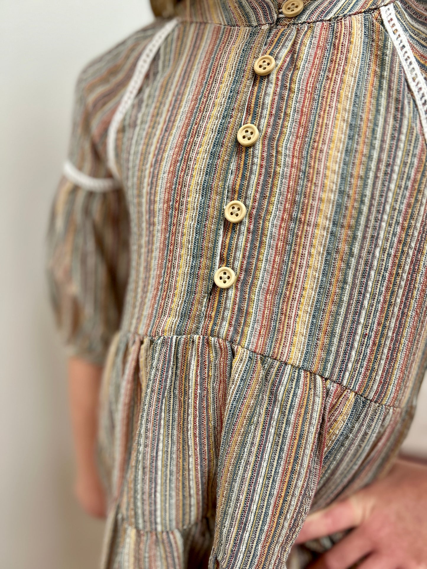 Vignette Girls Boho Striped Dress - Lace Trim