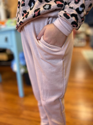 Girls' Cozy Blush Pink Ribbed Joggers with Pockets